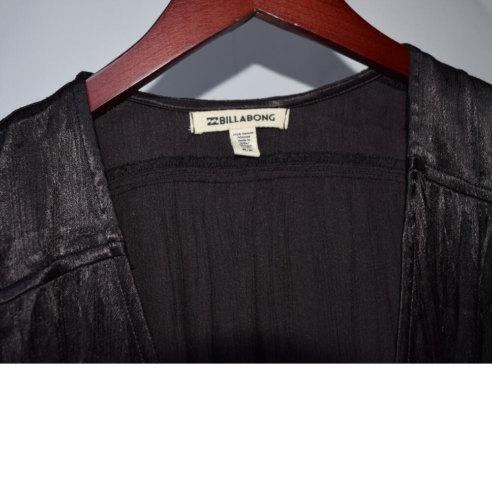 Billabong Black Maxi Wrap Dress Short Sleeve Tie Waist Boho Size M - Picture 3 of 4